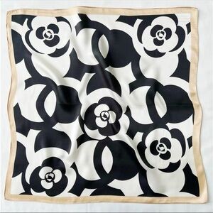 NWOT 100% Silk Bandana black white camellia